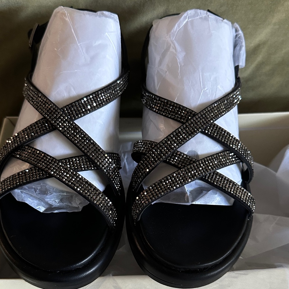 Anne Klein Black and Silver Strappy Sandals